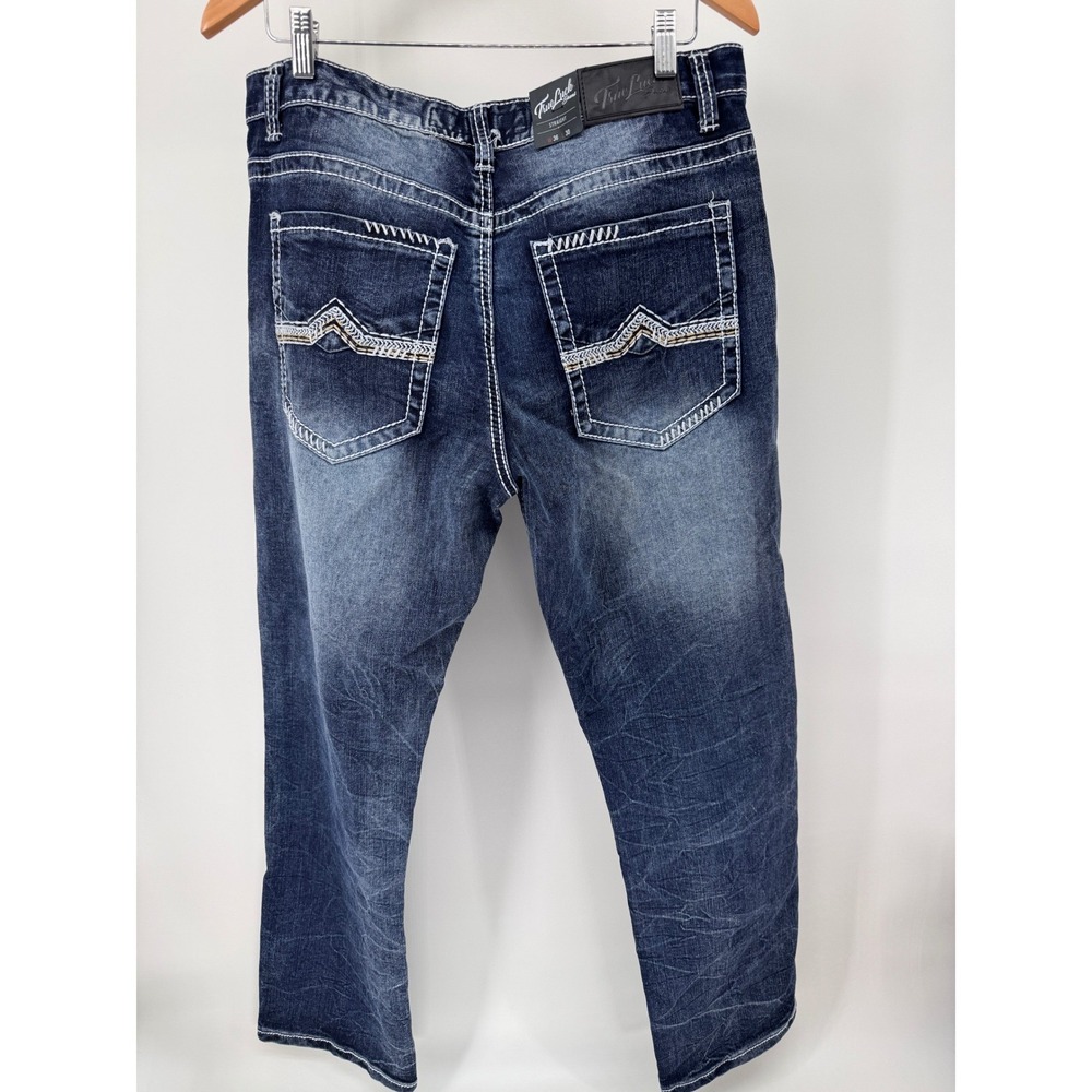 True Luck Straight Leg Jeans Mens 36x30 Blue Contrast Stitch Western Denim NWT